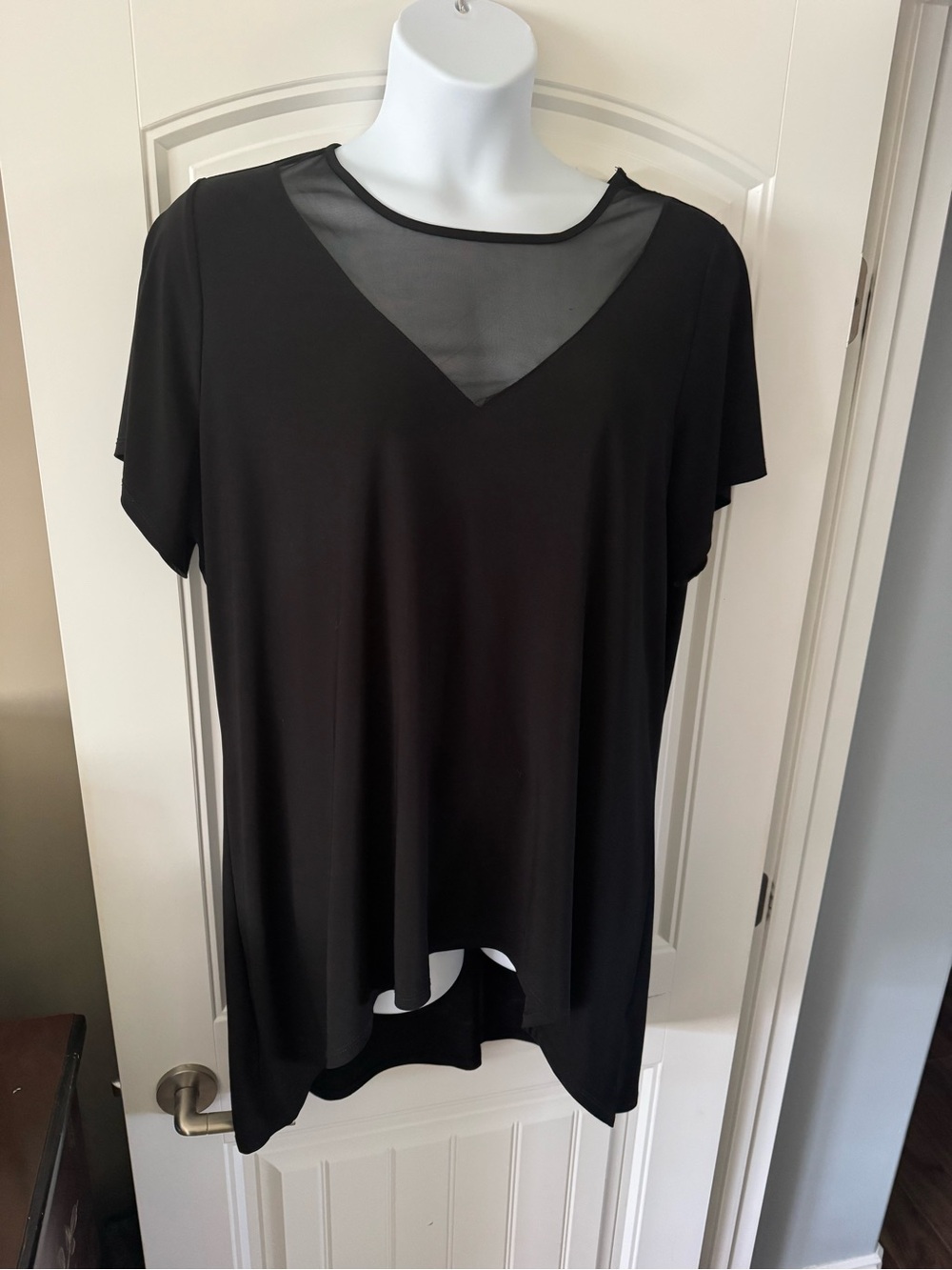 Penningtons Black Short-Sleeve Top with Sheer V-Insert